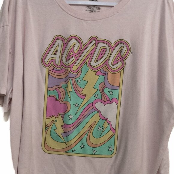 AC/DC Womens Pink T Shirt Pastel Graphic Round Neck Pullover Short Sleeve XXL - Picture 6 of 7